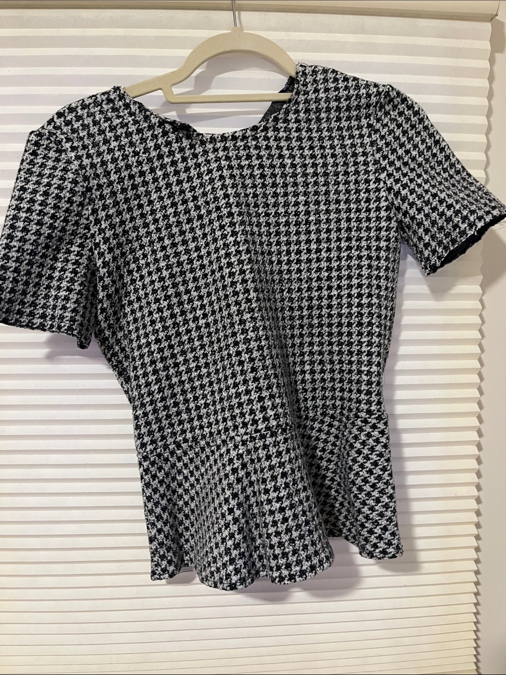 Zara Black and White Houndstooth Peplum Top